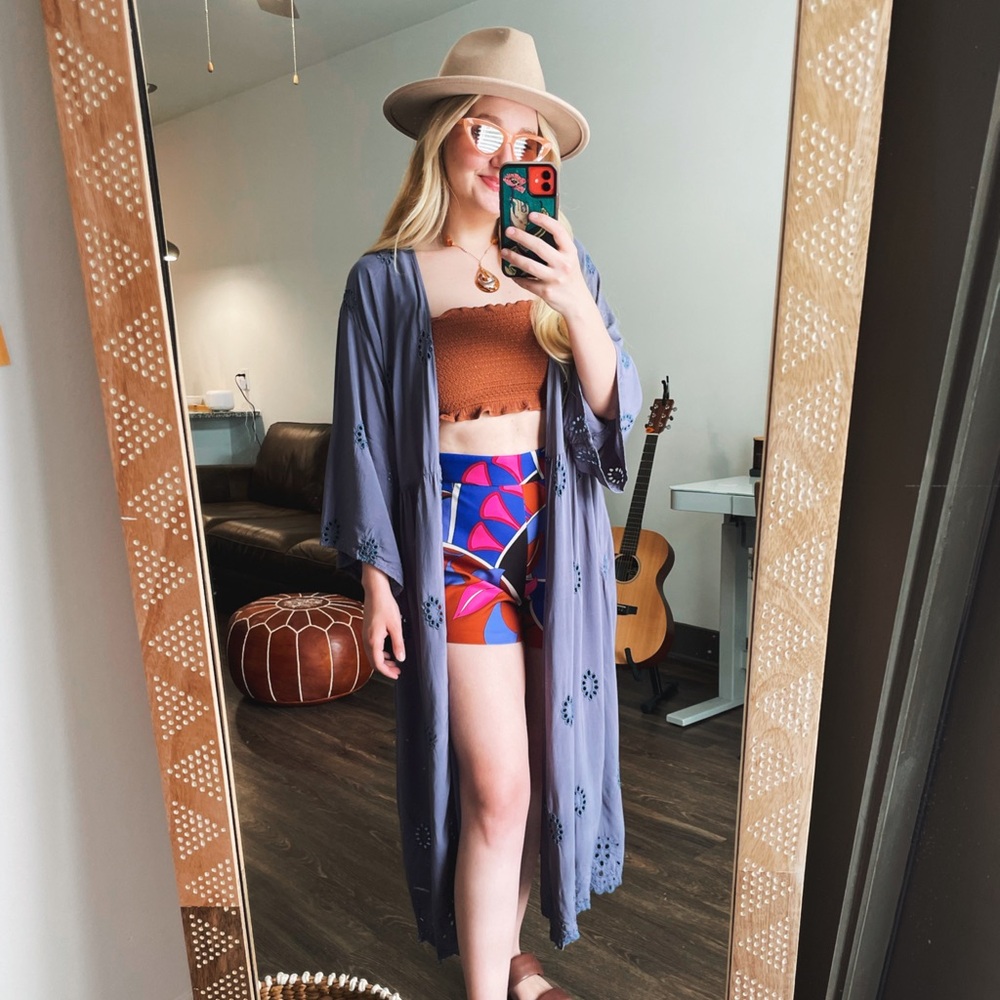 Free People Long Duster Kimono Periwinkle Purple Blue Size Small/Medium